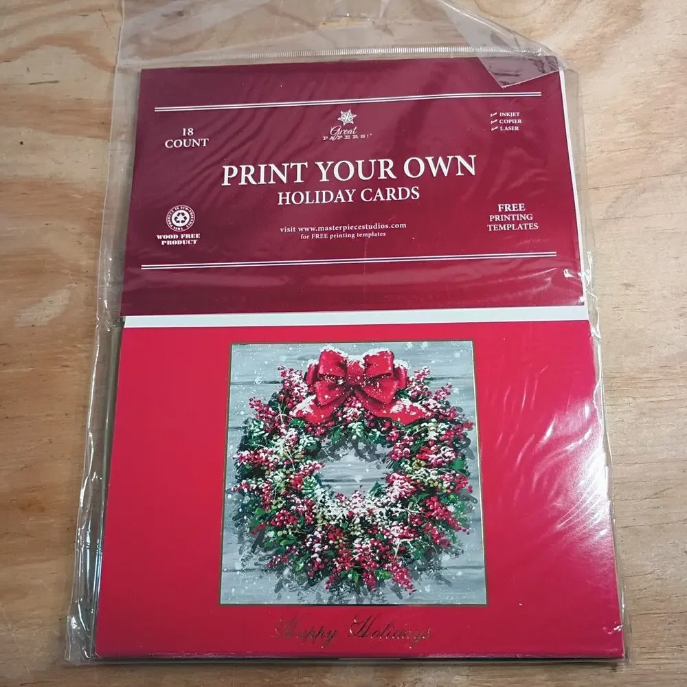 Lot 4 Great Papers Print Your Own Holiday Christmas Cards Wreath Berries 72 Ct
